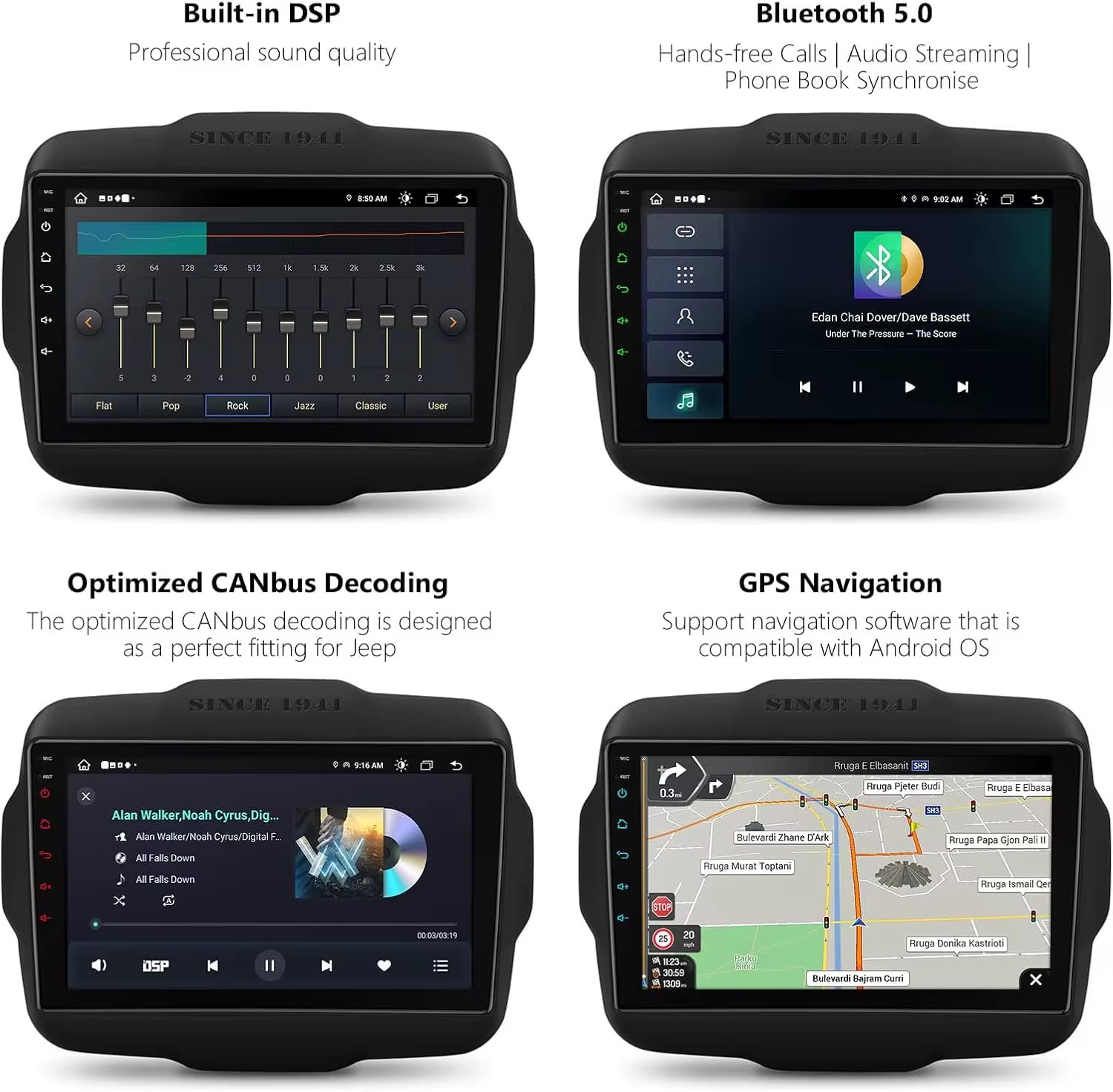 Autoradio Android 9 Pollici per Jeep Renegade 2014-2019, Schermo Touch HD, Apple CarPlay & Android Auto, GPS Navigatore, Bluetooth WiFi USB (4GB RAM 64GB ROM) CTB-RNG10X