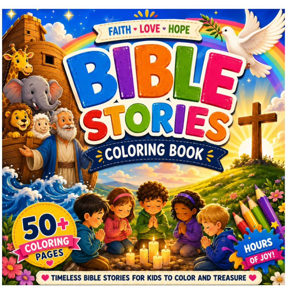 Bible Coloring Book for Kids: Noah's Ark, Baby Jesus, David & Goliath and More