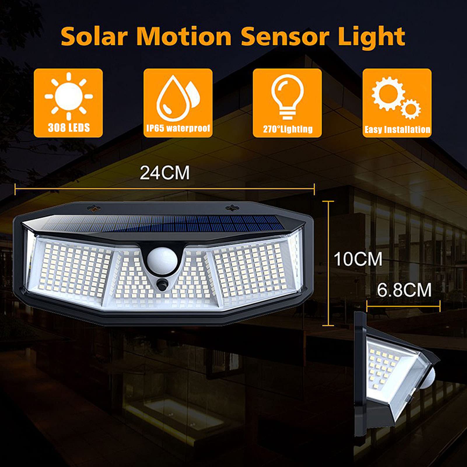 Luci Solari Da Esterno Con Sensore Di Movimento – 180 LED, 3 Teste Regolabili A 270°, 2500 Lm, IP65, 3 Modalità, Per Giardino E Patio