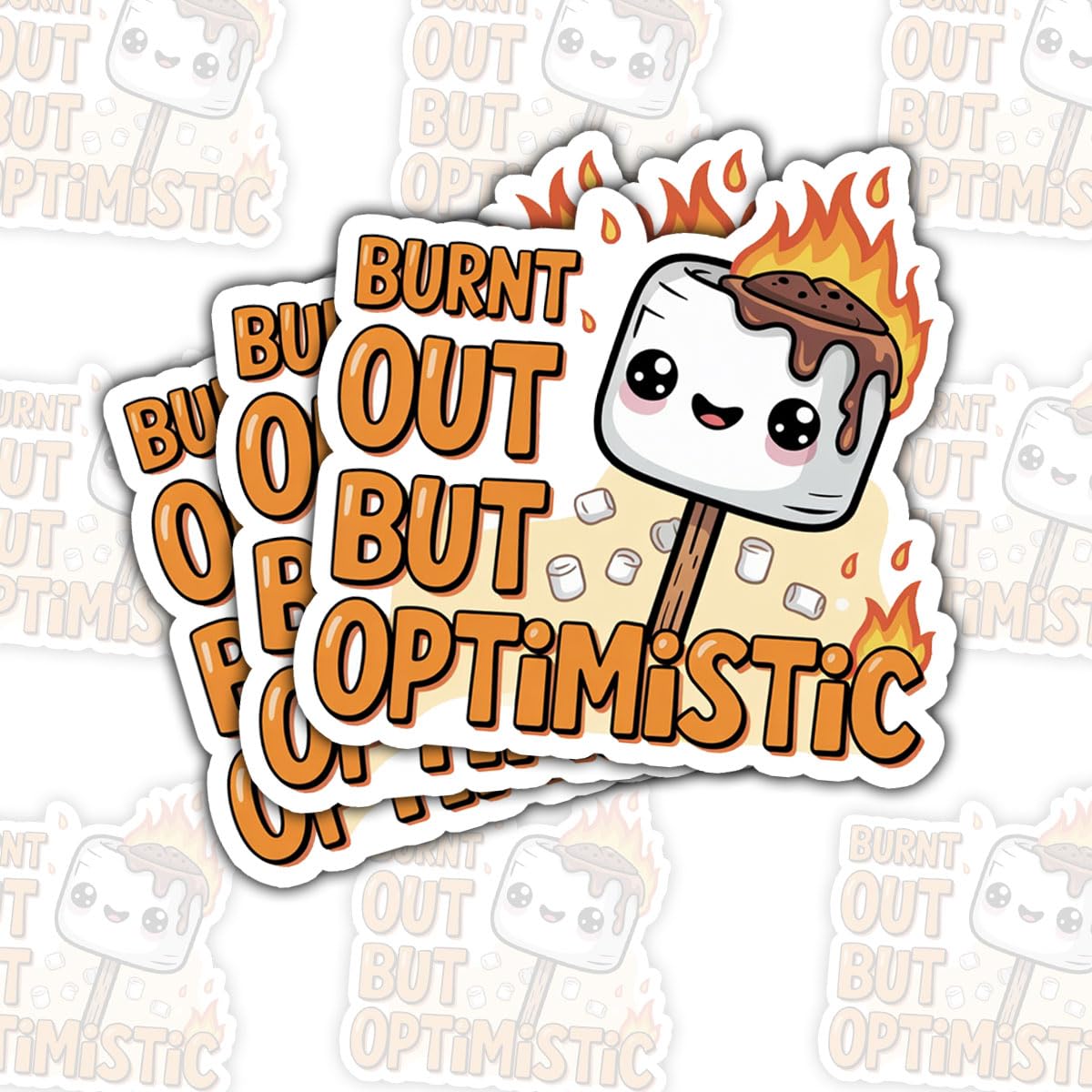 Photo 1 of (3pcs-3in) Burnt Out But Optimistic Sticker Mental Health Quote Stickers