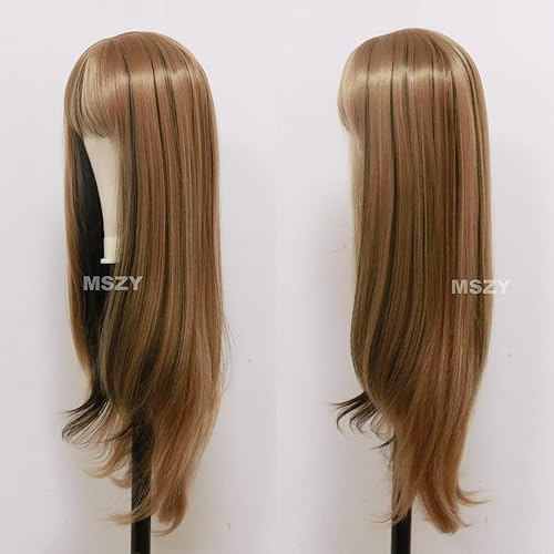 Miniatura 9 de mszyhuwan Pelucas sintéticas onduladas con reflejos rubios platinados color marrón degradado para mujer peluca de encaje frontal HD fibras