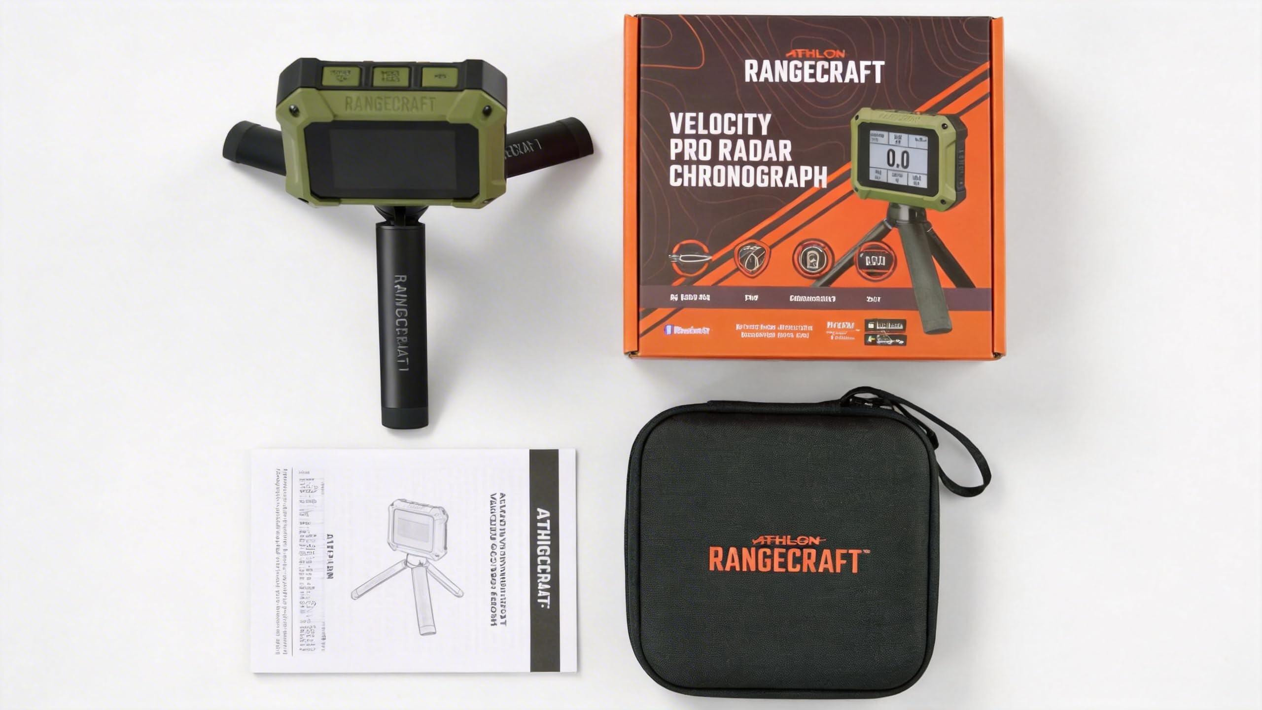 Athlon Rangecraft Velocity PRO Ballistischer Chronograph, Doppler-Radar Geschwindigkeitsmesser (±0,1%), 65-5000 FPS für Gewehr, Luftgewehr & Bogenschießen, Bluetooth App-Anbindung