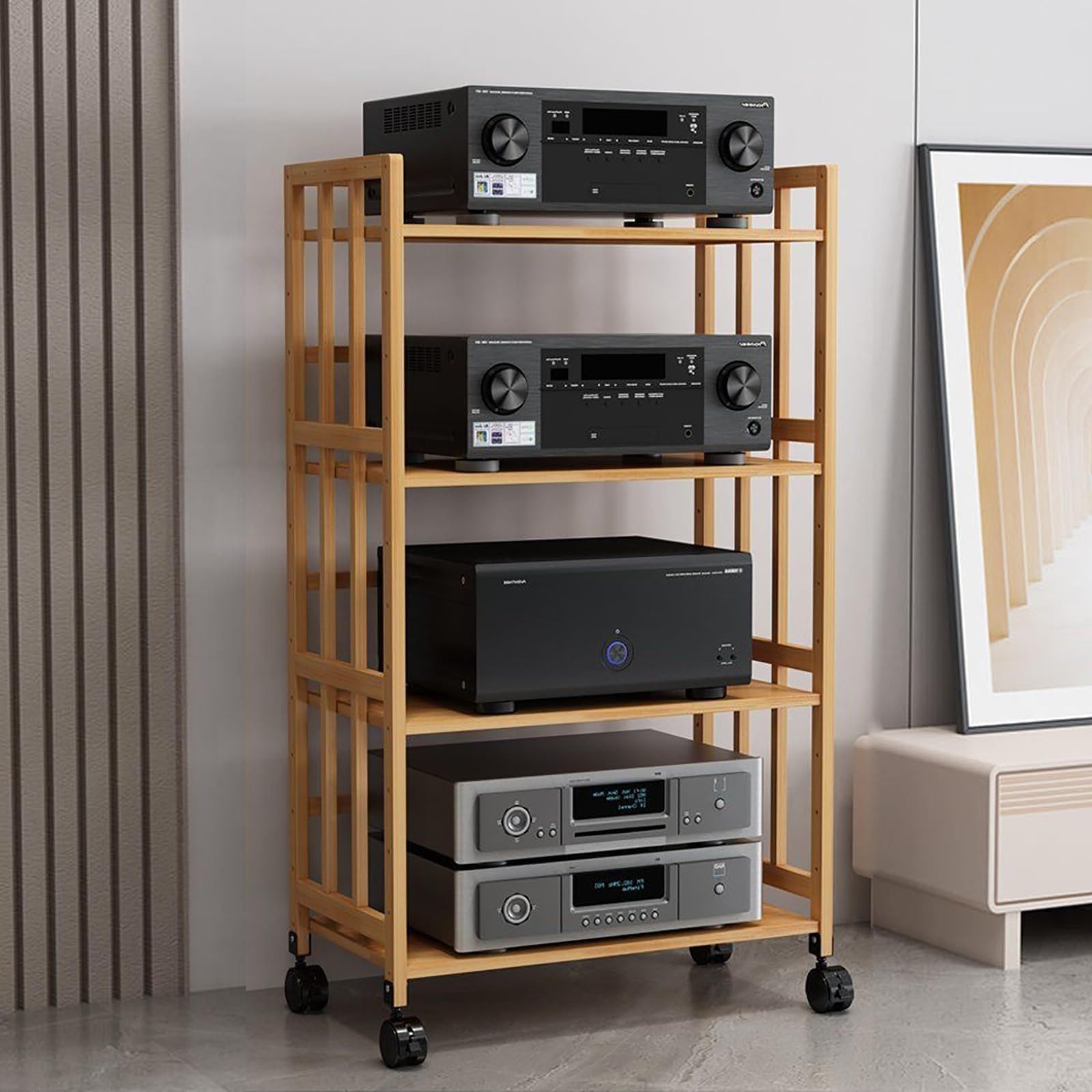Meuble rack pour lecteur CD support AV réglable à roulettes rangement home cinéma