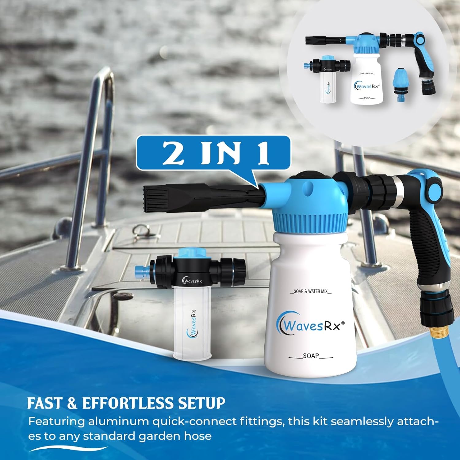 Boat Foam Cannon Sprayer & Engine Flush Mixer to Wash Salt Away | Salt Neutralizing Boat Soap & Jet Ski Wash with SiO2 Surface Protection (EpicWash+) | Jet Ski Motor Flush + Protectant (EpicFlush)