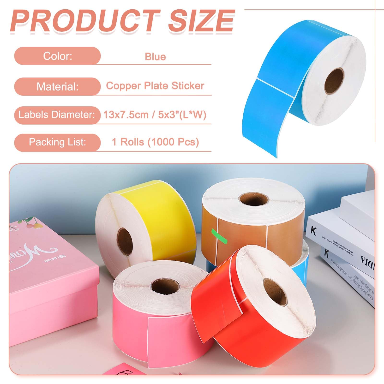 PATIKIL 1000 Etichette Adesive Colorate Per Codifica, 5x3 Pollici Etichette Rettangolari Adesive Per Inventario Per Ufficio Gestione Inventario Etichettatura Prodotti Decorazione Casa, Blu