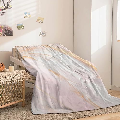 Miniatura 3 de Manta de invierno y otoño para sofá de 60 x 80 pulgadas, manta acogedora de franela de forro polar de franela rosa con acuarela de mármol, manta