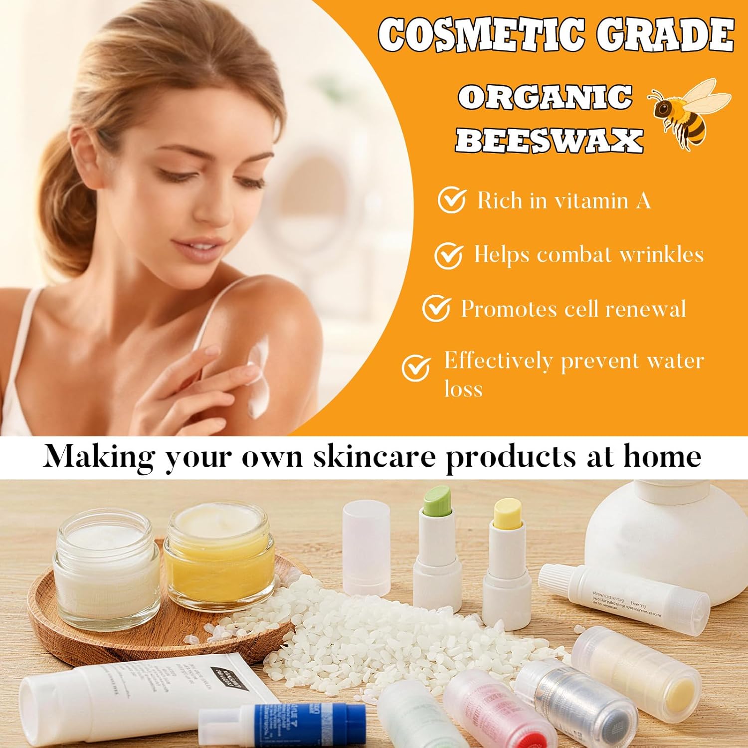 Crenovo White Beeswax Pellets 5 LB, 100% Pure Natural Quadruple Filtered Beeswax for Candle Making, DIY Lip Balm and Skin Care, Cosmetic Grade Beeswax for Lotion, Soap, Body and Hair Care DIY Creams