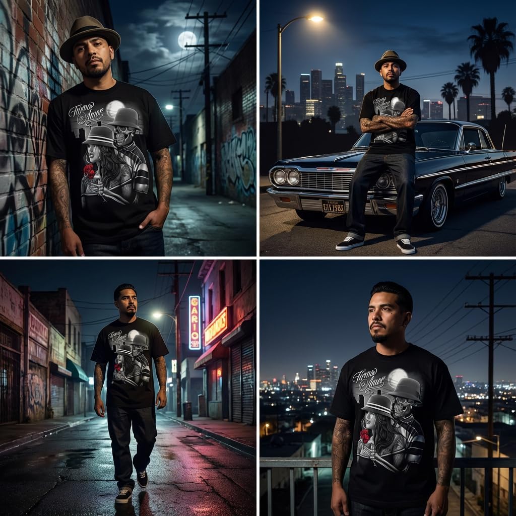 Firme Amor Chicano Style Urban Romance Skeleton Art Lowrider Culture Shirt