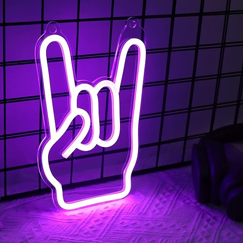 Miniatura 6 de Attivolife Luz de neón en forma de mano de rock, decoración de pared para jugadores, letreros de neón LED con regulable, alimentado por USB para