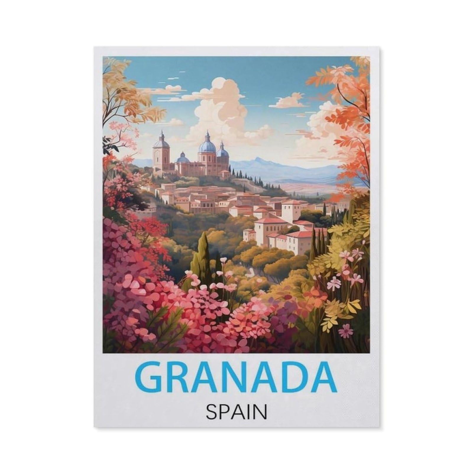 BEAYODKP 5D DIY Diamond Painting Kit，Granada Spain Vintage Travel Poster，Crystal Mosaic Full Drill Round Diamond Painting Embroidery Accessories（50 x 60 cm/19.68 x 23.62 inches）-BY77
