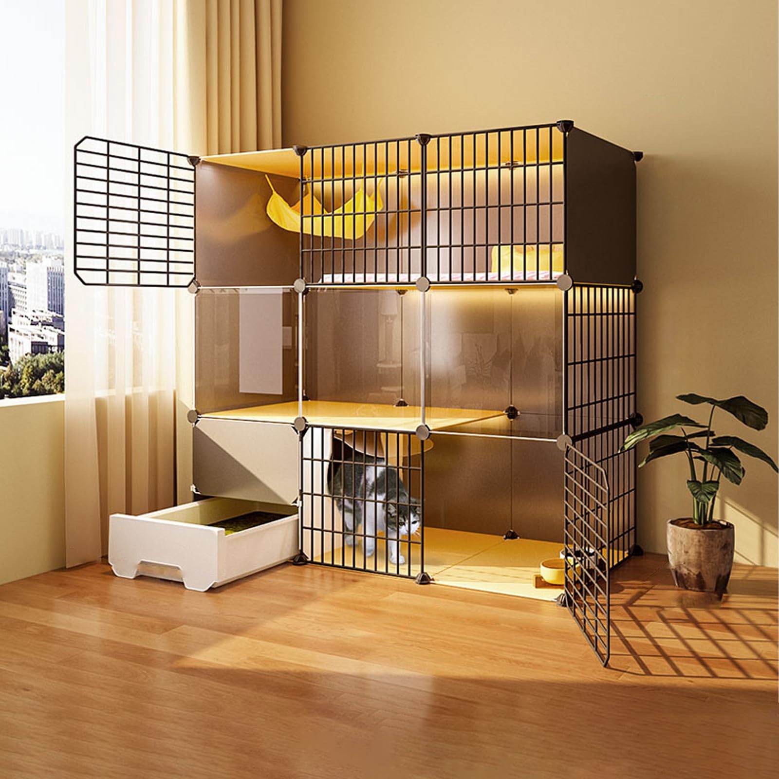 Gabbia per Gatti con lettiera - Facile da Montare, Impermeabile, Ideale per Piccoli Animali Domestici Come Gattini, Cuccioli, furetti e Ricci.