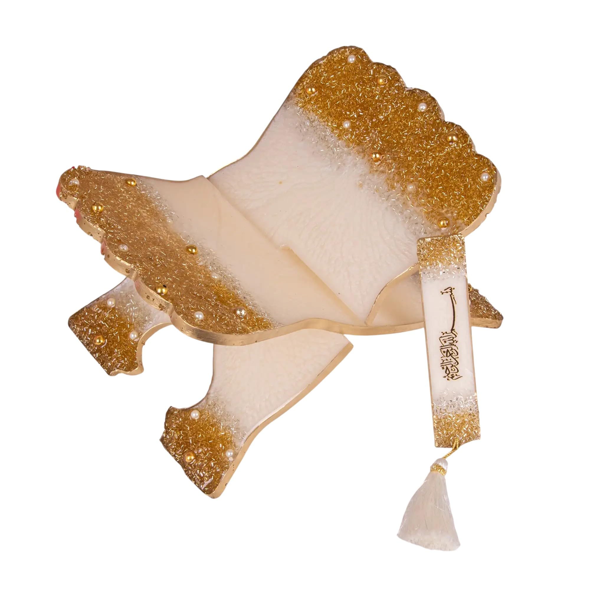 HADIYAH Offwhite Sequence Designer Quran Rehal with Bookmark | Handmade Resin Quran Stand-image-12