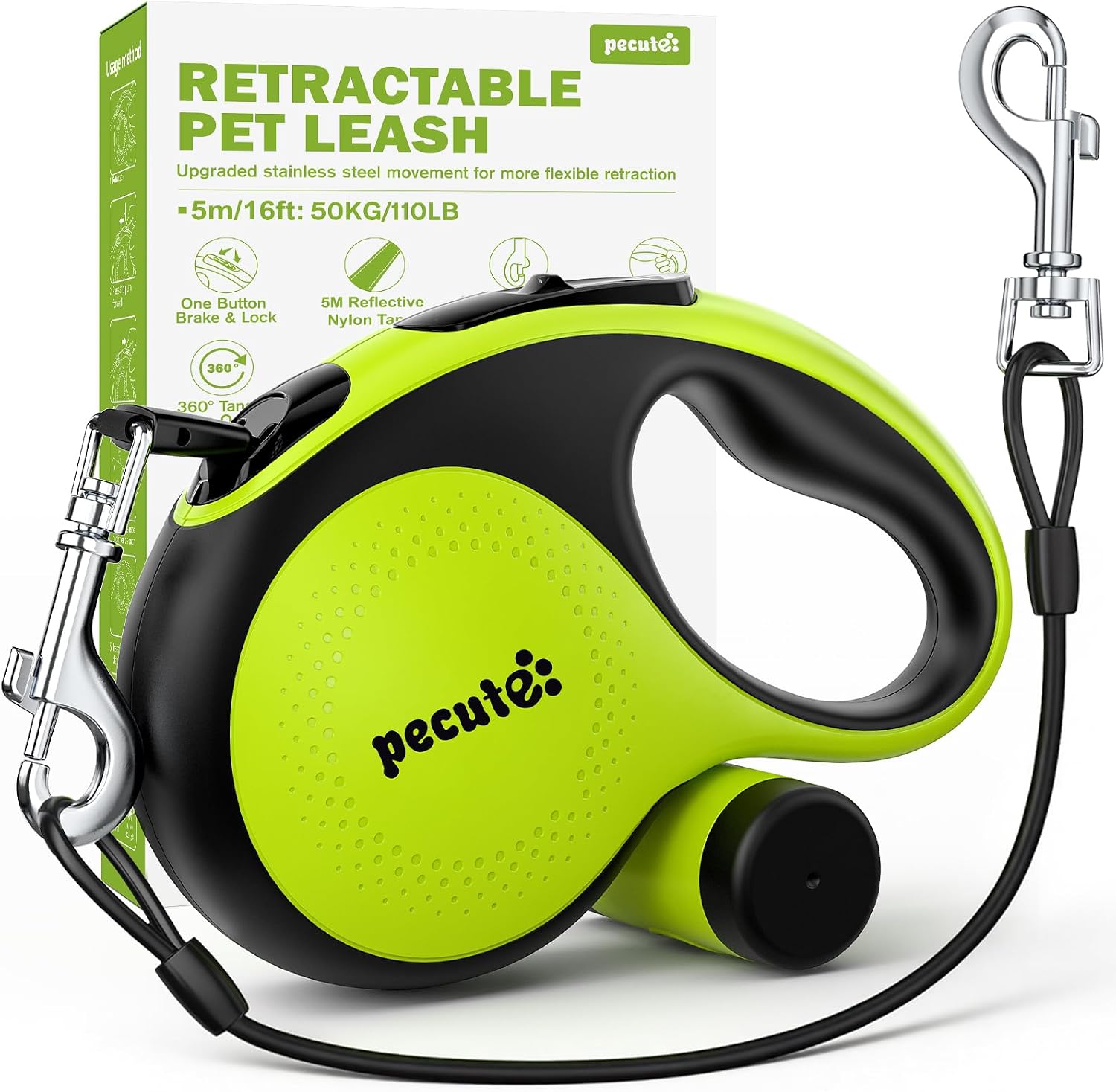 Retractable Dog Leash with Chew Proof Extender - 18,2 ft Heavy Duty Retractable Dog Leash with Poop Bag Holder, Anti-Slip Handle, Reflective Leashes for Small Medium Large Pet Up to 110 lbs