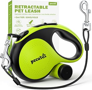 Pecute Guinzaglio per Cani 5M, Guinzaglio Cane Retrattile a Prova di Masticatore Migliorato, Controllo con un Solo Pulsante e Anti-groviglio, per Cani di Taglia Media e Grande fino a 50 kg