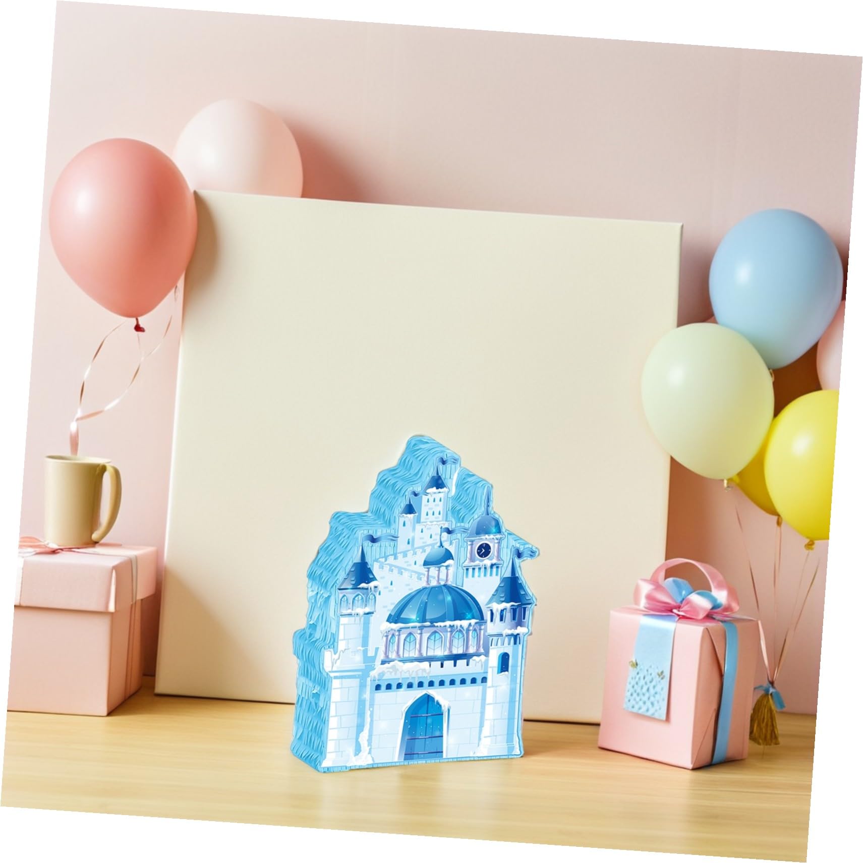 Prinzessin Schloss Piñata mit Augenbinde und Blaues Eisschloss Partyspiel Hängende Piñata Dekoration für Kindergeburtstag Hochzeits Winterfeier Zubehör