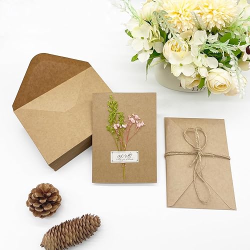 Miniatura 7 de Paquete de 50 tarjetas y sobres en blanco de 4 x 6 pulgadas, tarjetas de felicitación y sobres marrones, cartulina plegada con sobres A6 para