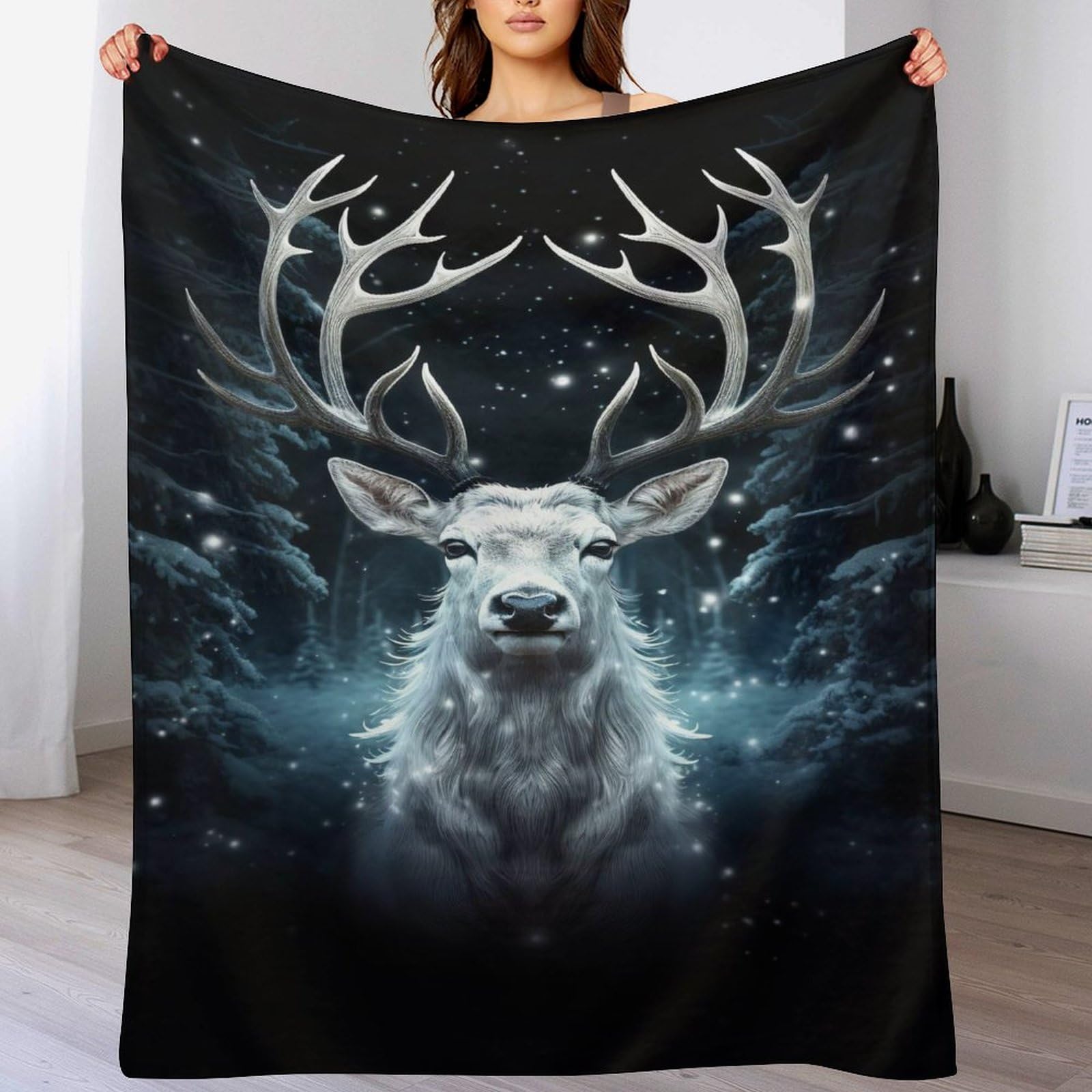Couverture polaire cerf flannel douce chaude et confortable pour lit 180x200