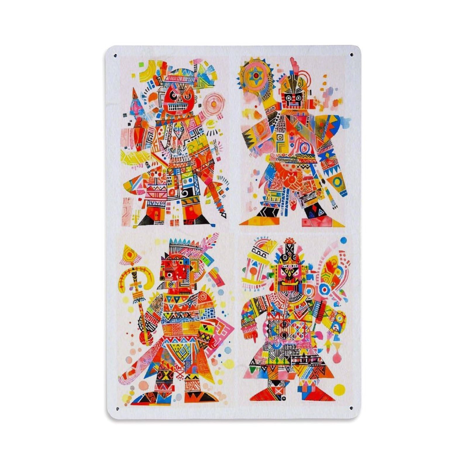 Abstract Temple Spiritual Maya Aztec Spirit Totem Aesthetic Metal Tin Sign Plaque Wall Decor for Cafe, Man Cave, Club Bar, Office, Home Garden Round Metal Poster 8x12Inch