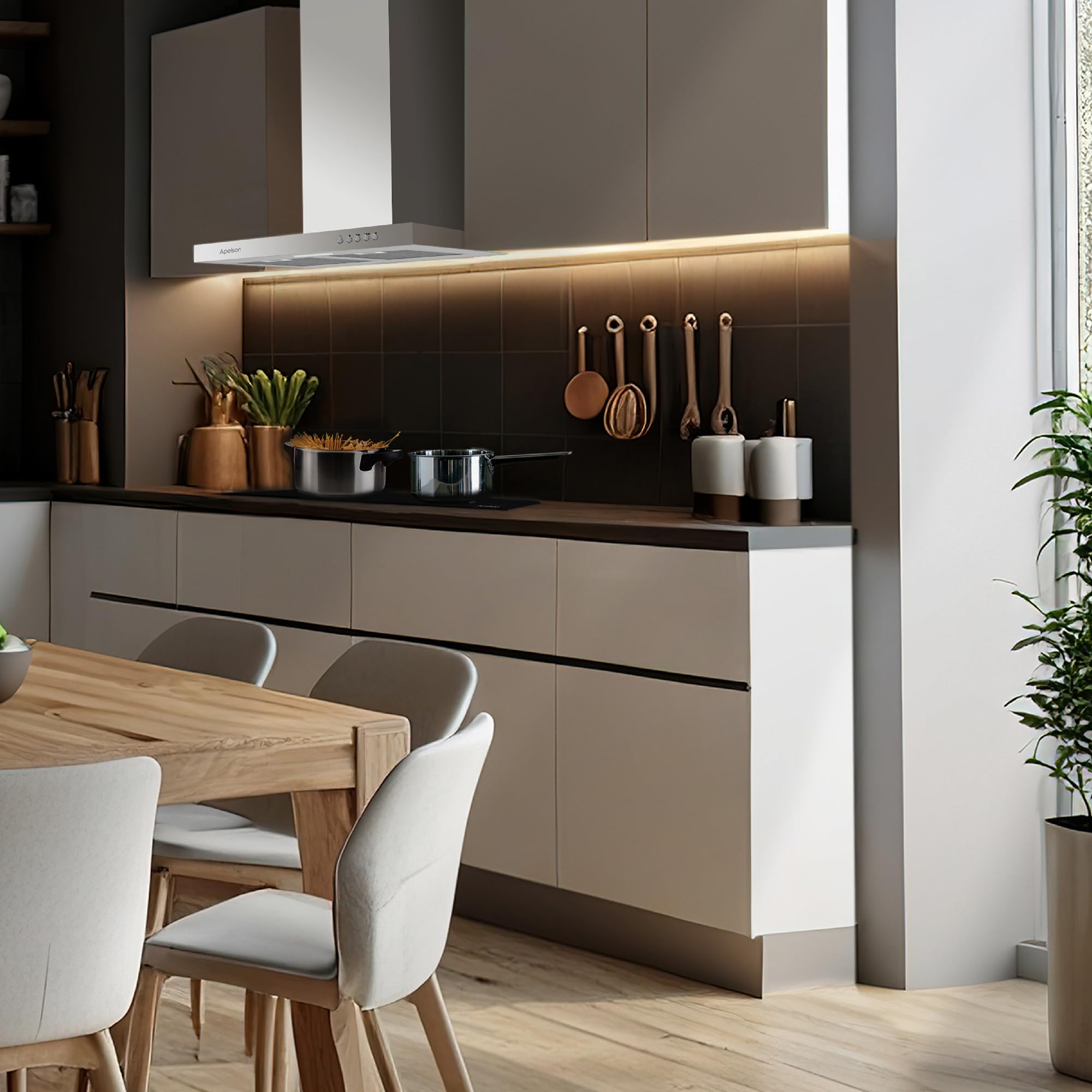 Apelson Campana extractora Cocina TALIA 601 X/A, 3 Niveles, Control Mecánico, Capacidad 301 m3/h, Silenciosa 60 dB, LED, Filtros Lavables, Consumo 67W Acero Inox