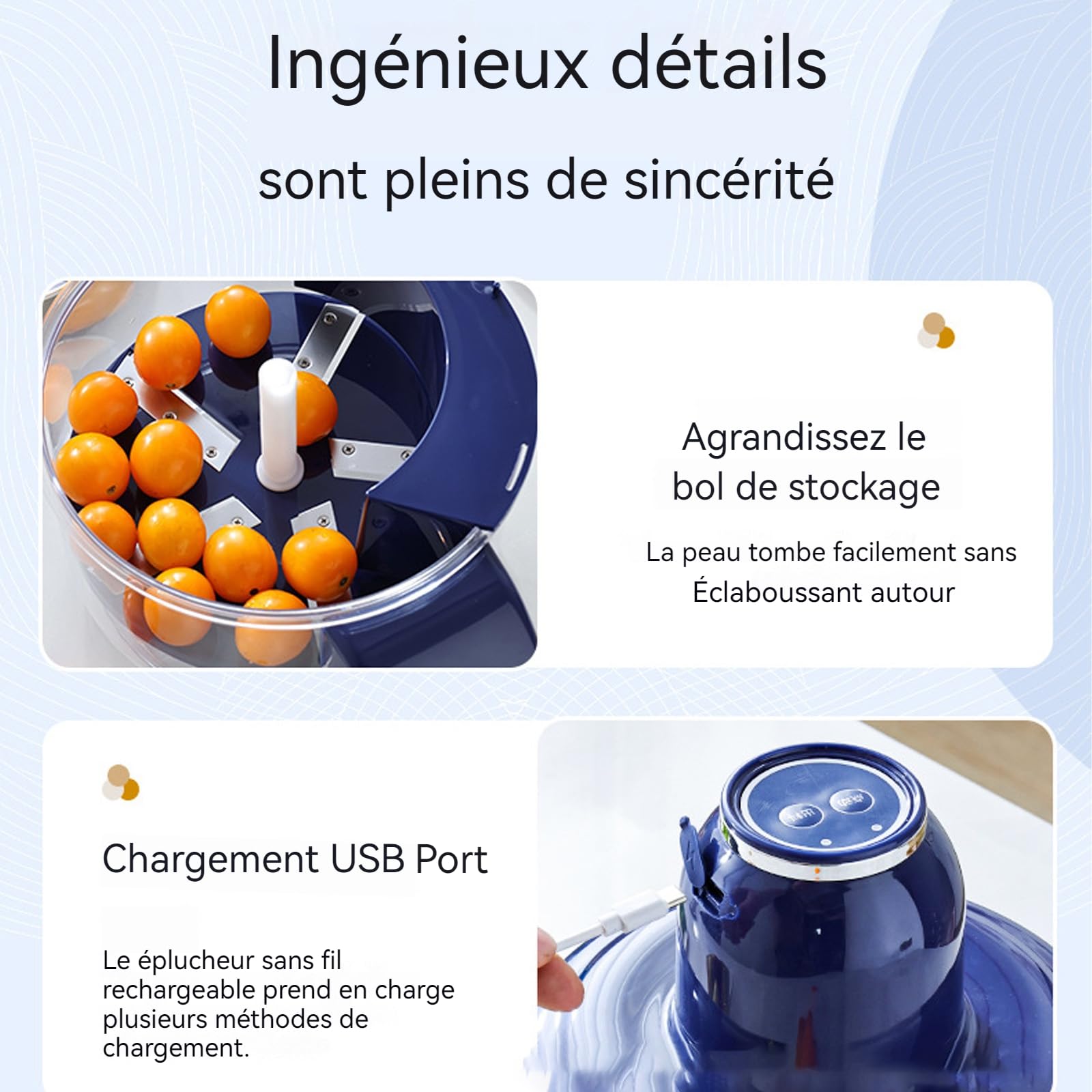 Machine à éplucheur électrique, Electric Grape Peeling Machine Garlic Peeler Skin Remover Rechargeable, Adapté Aux Cuisines Domestiques Et Professionnelles (1pc-bleu)