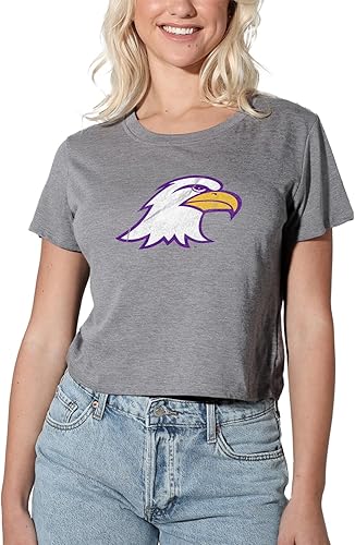 Colección oficial de camisetas cortas con logotipo primario desgastado universitario para mujer, color jaspeado atlético