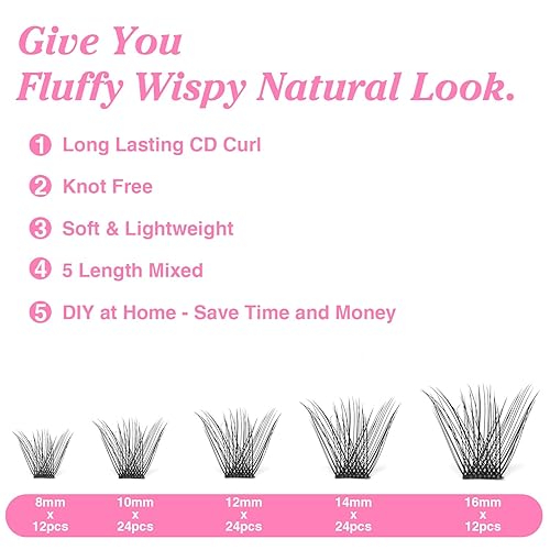 Miniatura 3 de Pestañas en racimo, 96 unidades, extensiones de pestañas individuales, extensiones de pestañas rizadas C D, extensiones de pestañas postizas mega