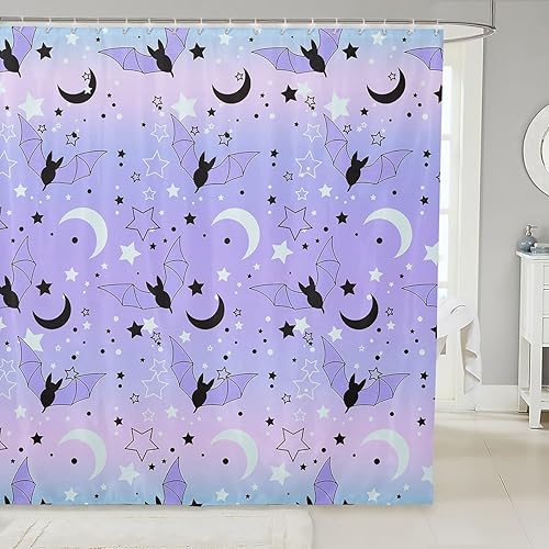 Miniatura 18 de Juego de cortinas de ducha de baño con fantasmas blancos, gatos negros, murciélagos, decoración de Halloween, cortinas de baño impermeables
