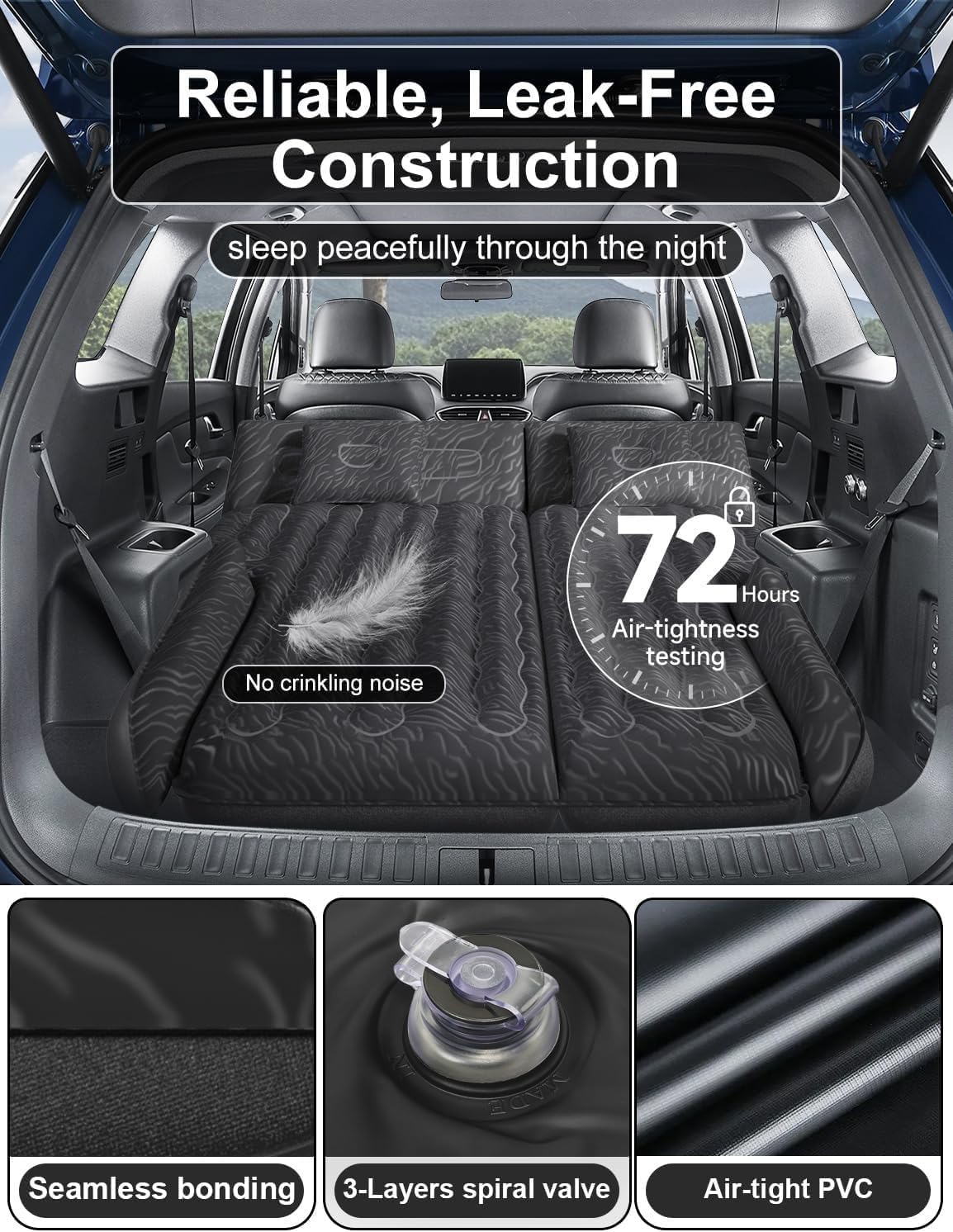 Umbrauto SUV Air Mattress for Car Camping, Leakproof & Quick Inflation Sleeping Airbed, Fits Most Compact, Mid-Size & Full-Size SUV Trunks for Road Trip Travel