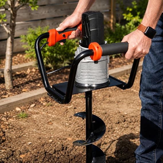 XtremepowerUS 1500W Electric Post Hole Digger Earth Auger Dig Hole Fence Post Hole Digging, Tree Planting with 6 Digging Auger Bit Set, 3/4 Shaft