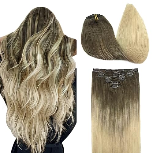 Doores - Extensiones de cabello con clip estilo ombre (color degradado), extensiones de cabello natural, lacio y grueso