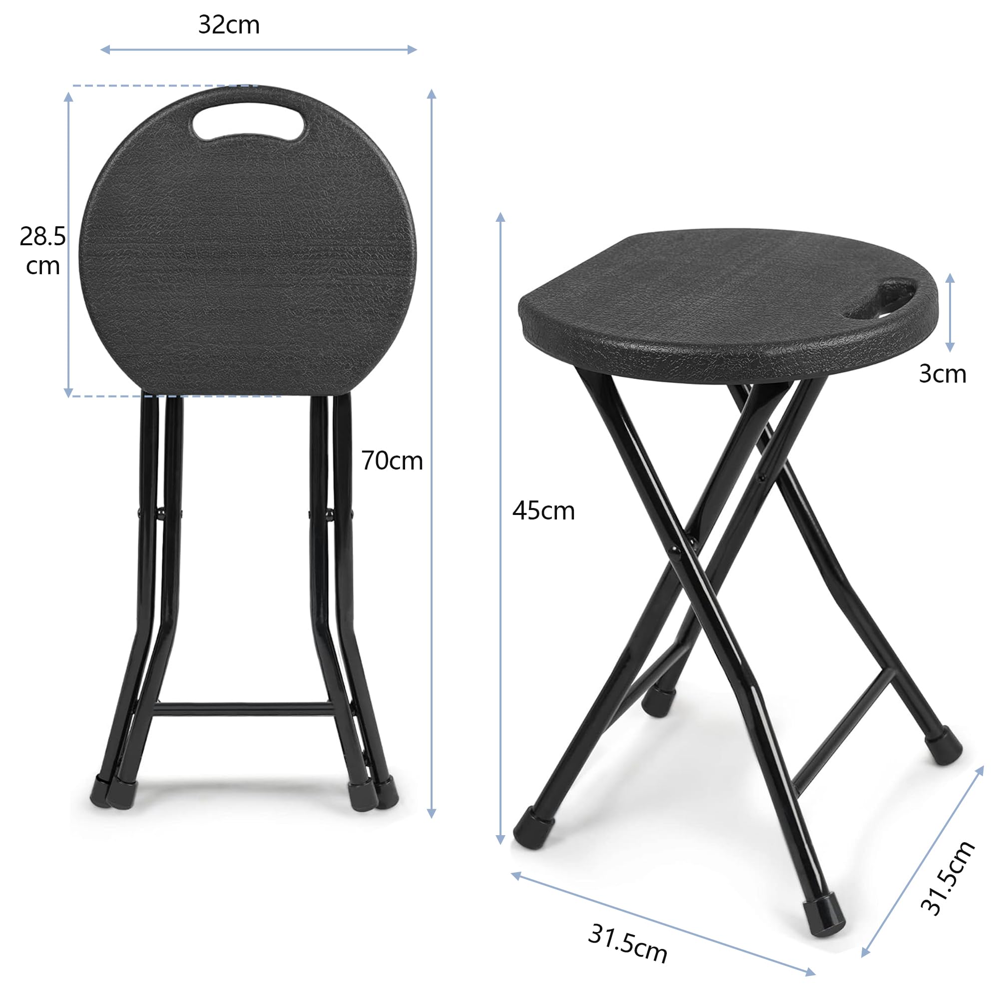 Tabouret pliant de qualité supérieure - Charge maximale : 250 kg - Tabouret pliable portable avec poignée de transport - Tabouret léger et durable avec pieds antidérapants - Pour jardin, intérieur
