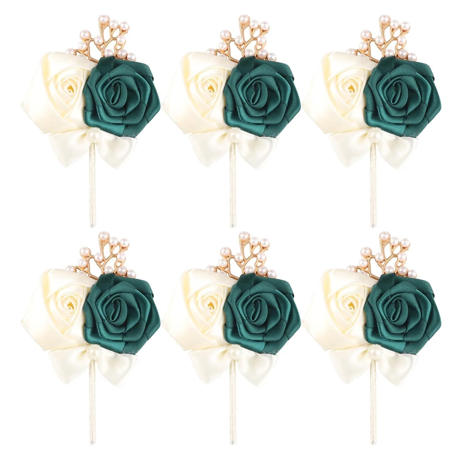 MQFBNNP Wedding boutonniere Dark Green Rose Wedding Corsage & BoutonniereSet(6Pcs Boutonniere)