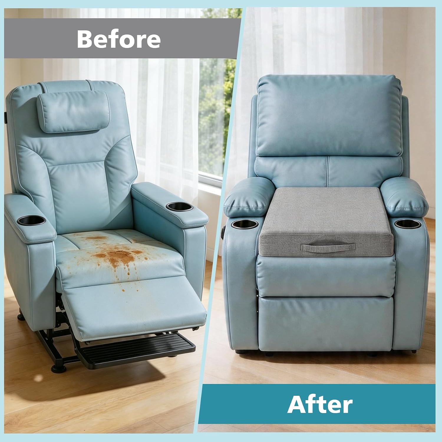 20x20x5inch Gel Memory Foam Recliner Cushions for Elderly Dual-Layer Gel Memory Foam Non-Slip with Handle