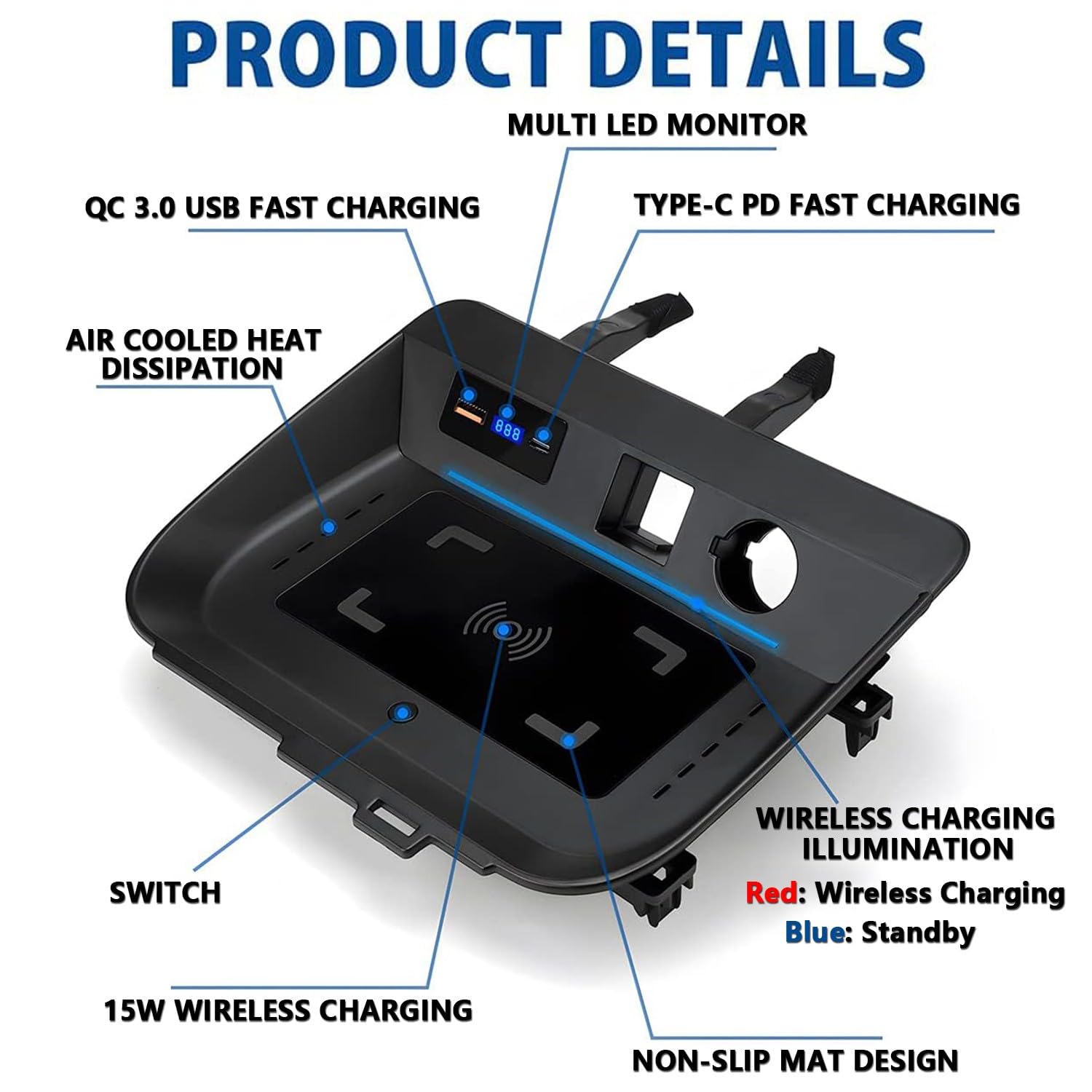 Cargador Inalámbrico Coche para Toyota RAV4 2019 2020 2021 2022 2023,15W Carga Rápida Auto Teléfono Cargador para Toyota RAV4 LE XLE Hybrid Premium XSE Limited SE Prime Accesorios(Left Drive)