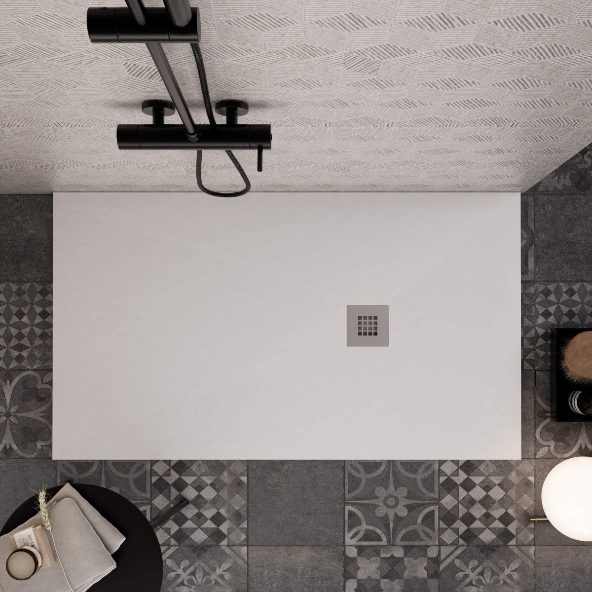 Luminosa ArredoBagno Piatto Doccia Marmoresina 70x140 - Effetto Pietra Antiscivolo con GELCOAT - Modello MARMOTEK Colore Bianco - Griglia in Acciaio e piletta Incluse