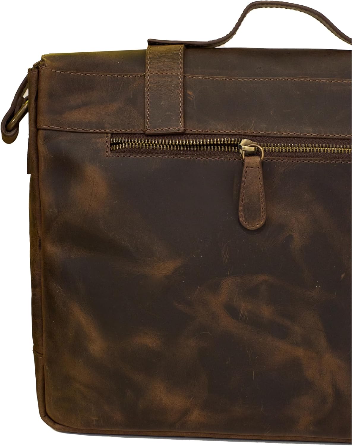 Vintage Leather Briefcase for Men – Full Grain Crazy Horse Leather Messenger Bag – 15" Laptop Compatible – Handmade Business Satchel (Dark Brown) - Image 5