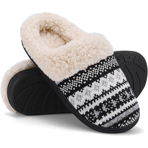 Evshine Warm Knit House Slippers for Women Comfy Wool-Like Lined Chenille Slippers with Memory Foam and Indoor Outdoor Soles