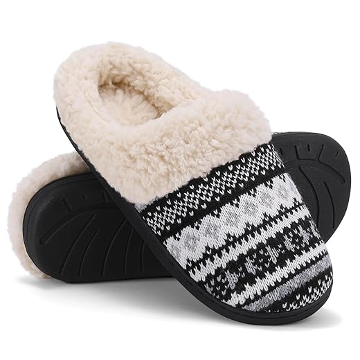 Evshine Warm Knit House Slippers for Women Comfy Wool-Like Lined Chenille Slippers with Memory Foam and Indoor Outdoor Soles