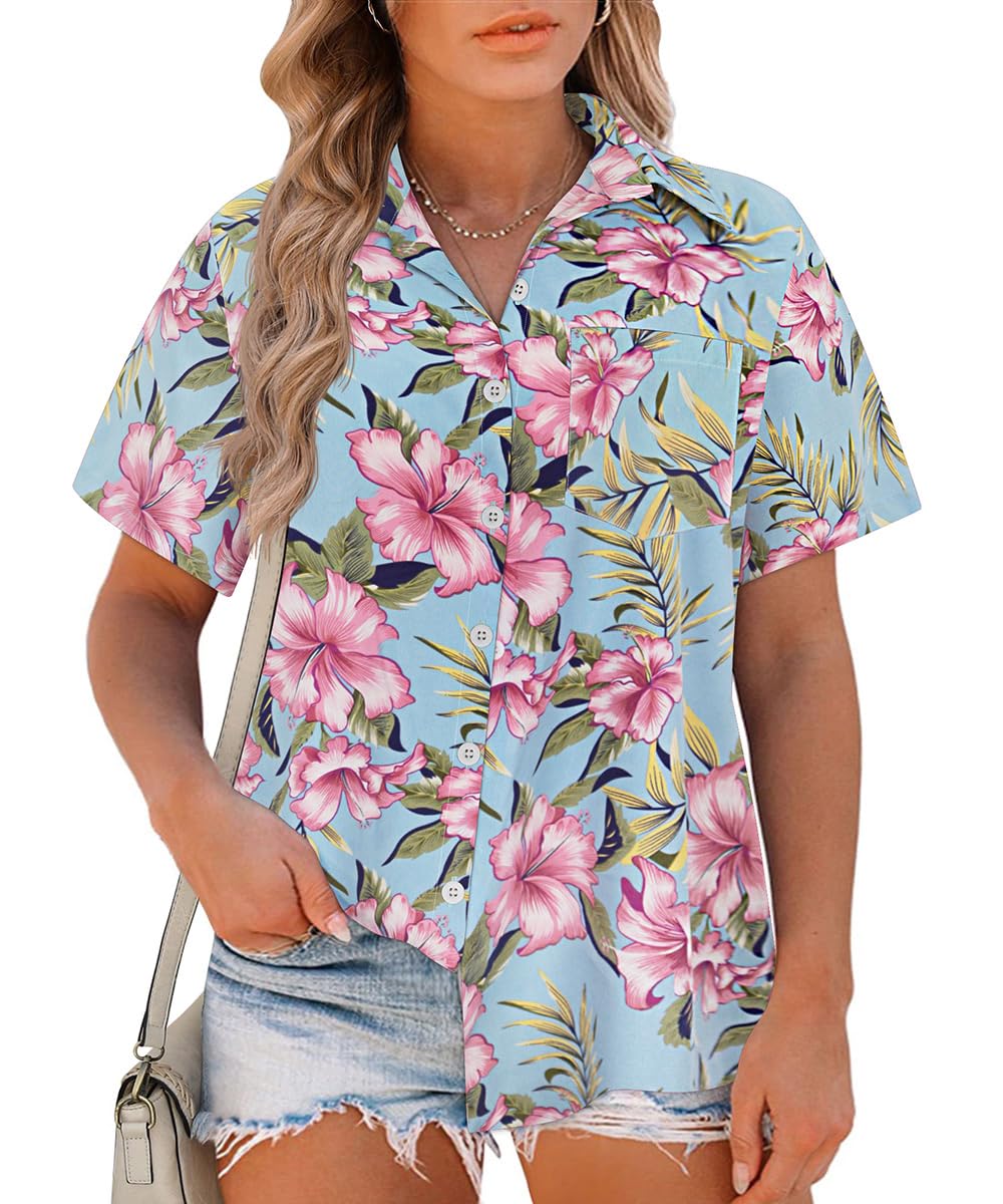RITERA Womens Plus Size Tops Button Down Roll-Up Cuffed Short Sleeve Casual Shirts Collared Summer Lightweight Blouse XL-5XL