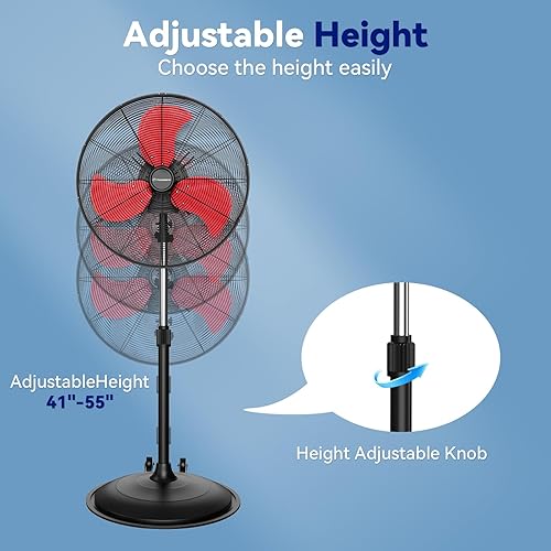 Miniatura 5 de Ventilador oscilante de pedestal de 5000 CFM de 20 pulgadas, ventilador de metal resistente de 3 velocidades, circulador de aire de alta velocidad