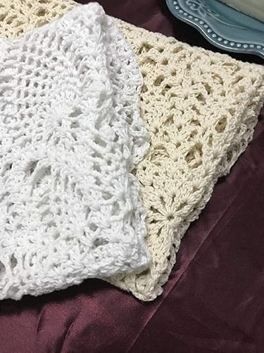 Miniatura 6 de Mantel de encaje hecho a mano de algodón hecho a mano, redondo, beige, 20 pulgadas, 2 unidades