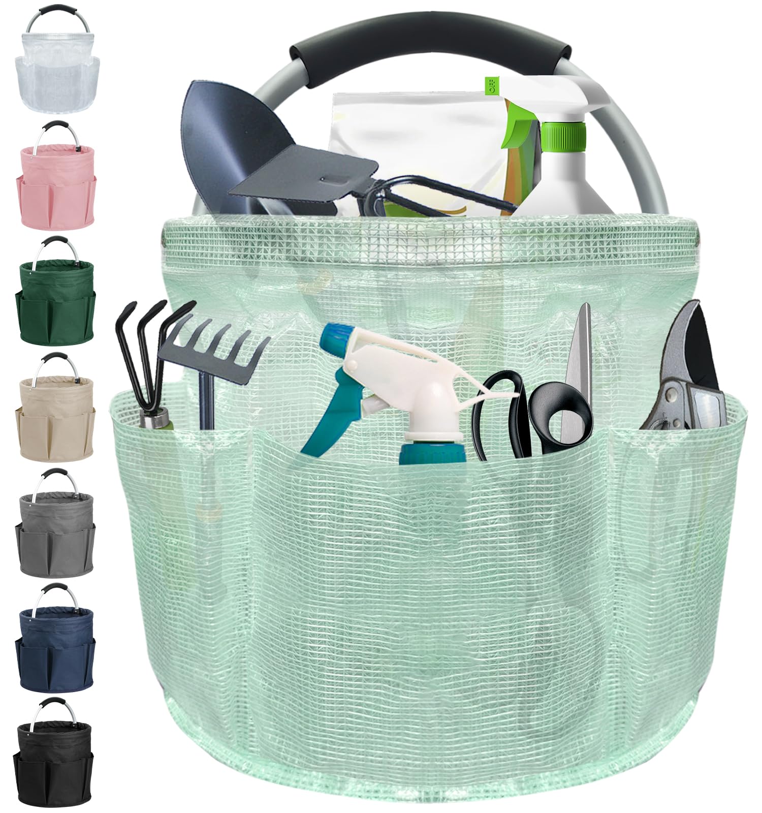 IHOMAGIC 17L Foldable Caddy Organiser, Shopping Basket with Handle and 6 Pockets, Portable PVC Resin Picnic Basket