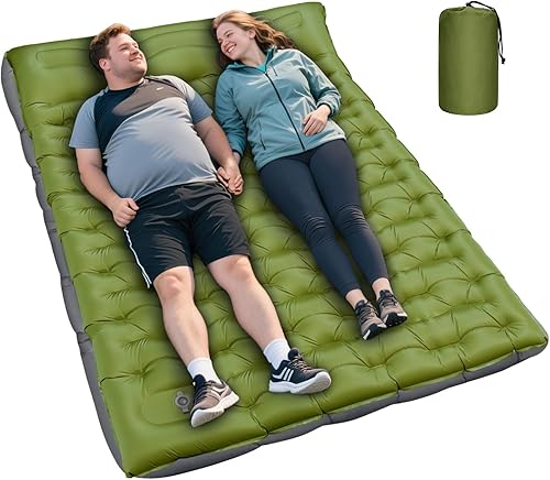 Almohadilla de dormir doble, extra gruesa de 6 pulgadas para acampar para 2 personas con almohada integrada y bomba de pie, alfombrilla inflable