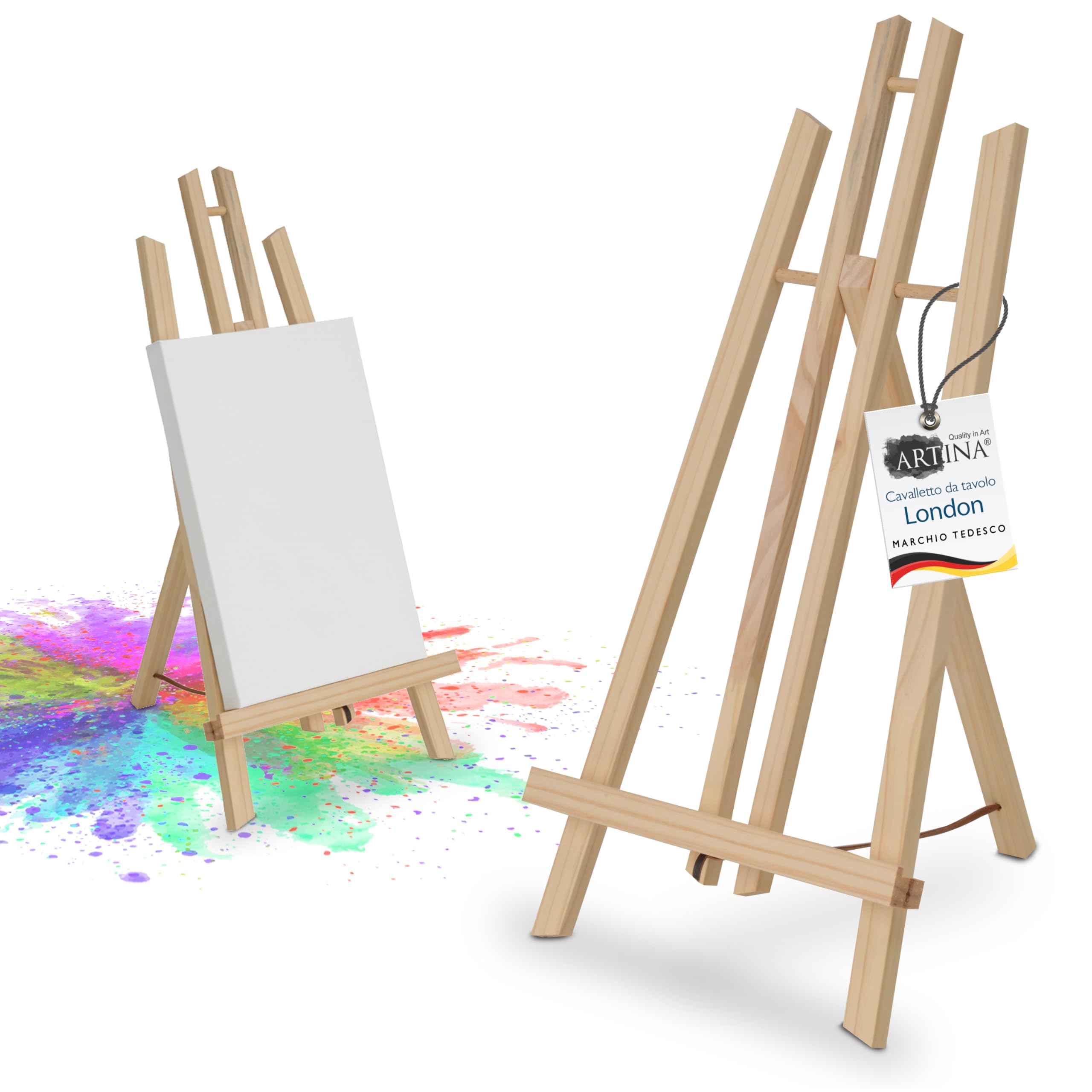 Artina Cavalletto Pittura da Tavolo London per artisti Adulti e Bambini - cavalletto in Legno Massiccio di Pino Leggero da trasportare - cavalletto per Tele