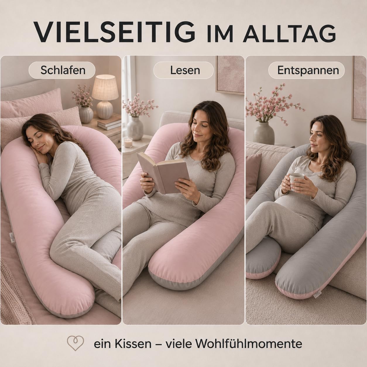 sei Design Almohada para dormir de lado XXL acolchada, multifuncional, Jumbo Comfort I XXL, cojín de lactancia, almohada para embarazo, forma de U, almohada para dormir de lado