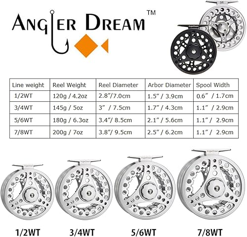 Miniatura 3 de ANGLER DREAM Carrete de mosca (12WT 34WT 56WT 78WT) con línea Combo de aleación de aluminio Arbor grande Carretes de pesca con mosca Peso adelante
