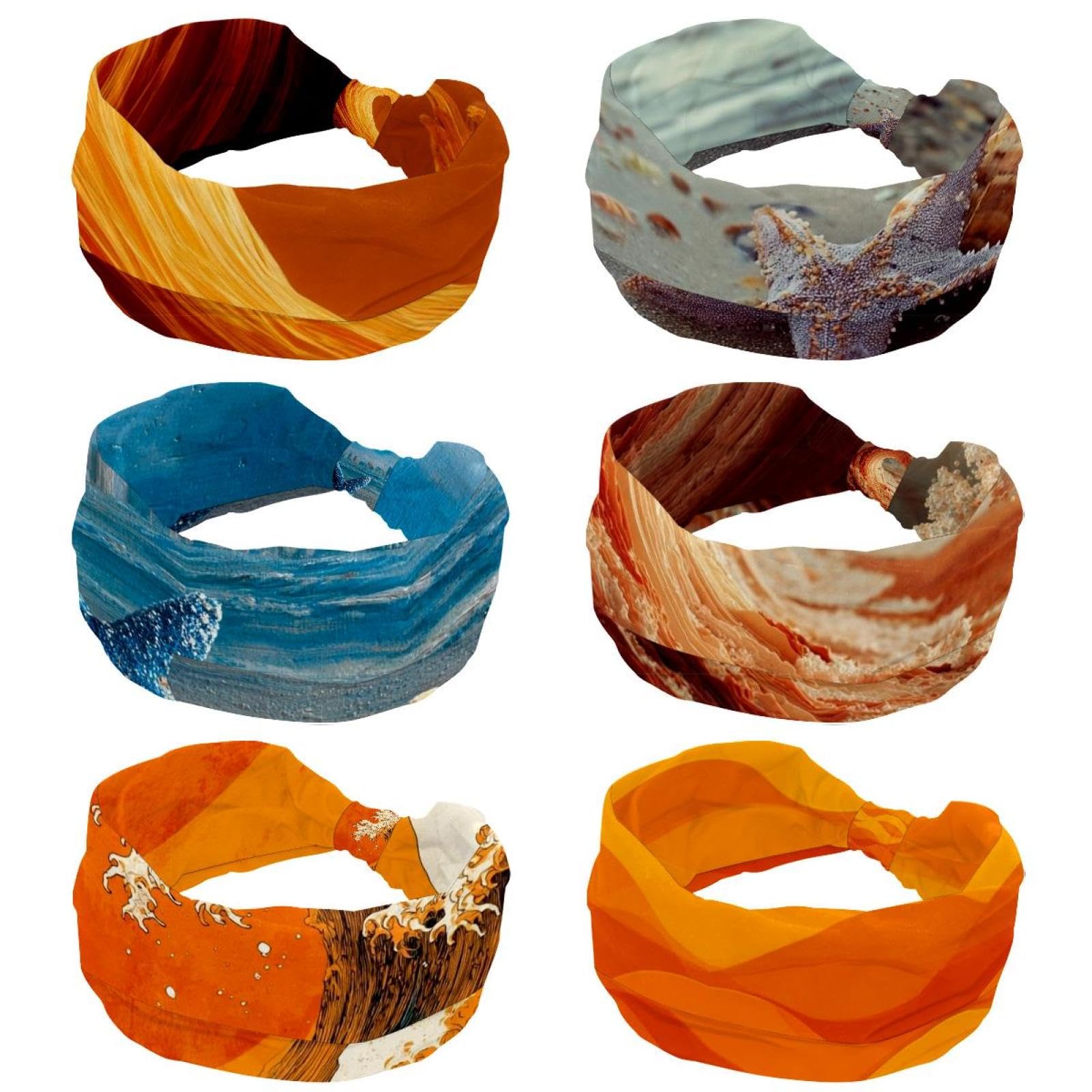 Lot de 6 bandeaux larges pour femme - Élastiques antidérapants et doux - Pour yoga, course à pied, sport, entraînement, gym - Tissu en coton noué avec nœud de dessin animé (2)