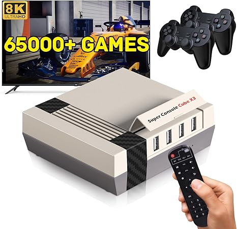 Kinhank Retro Game Console with 65000+Games,Super Console Cube X3 Video Game Console with EmuElec 4.6/Android 9/CoreE,8K Output,2.4+5G,BT 4.0,Emulator Console Compatible with Most Emulators,Best Gift