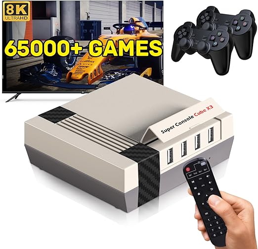 Kinhank Retro Game Console with 65000+Games,Super Console Cube X3 Video Game Console with EmuElec 4.6/Android 9/CoreE,8K Output,2.4+5G,BT 4.0,Emulator Console Compatible with Most Emulators,Best Gift