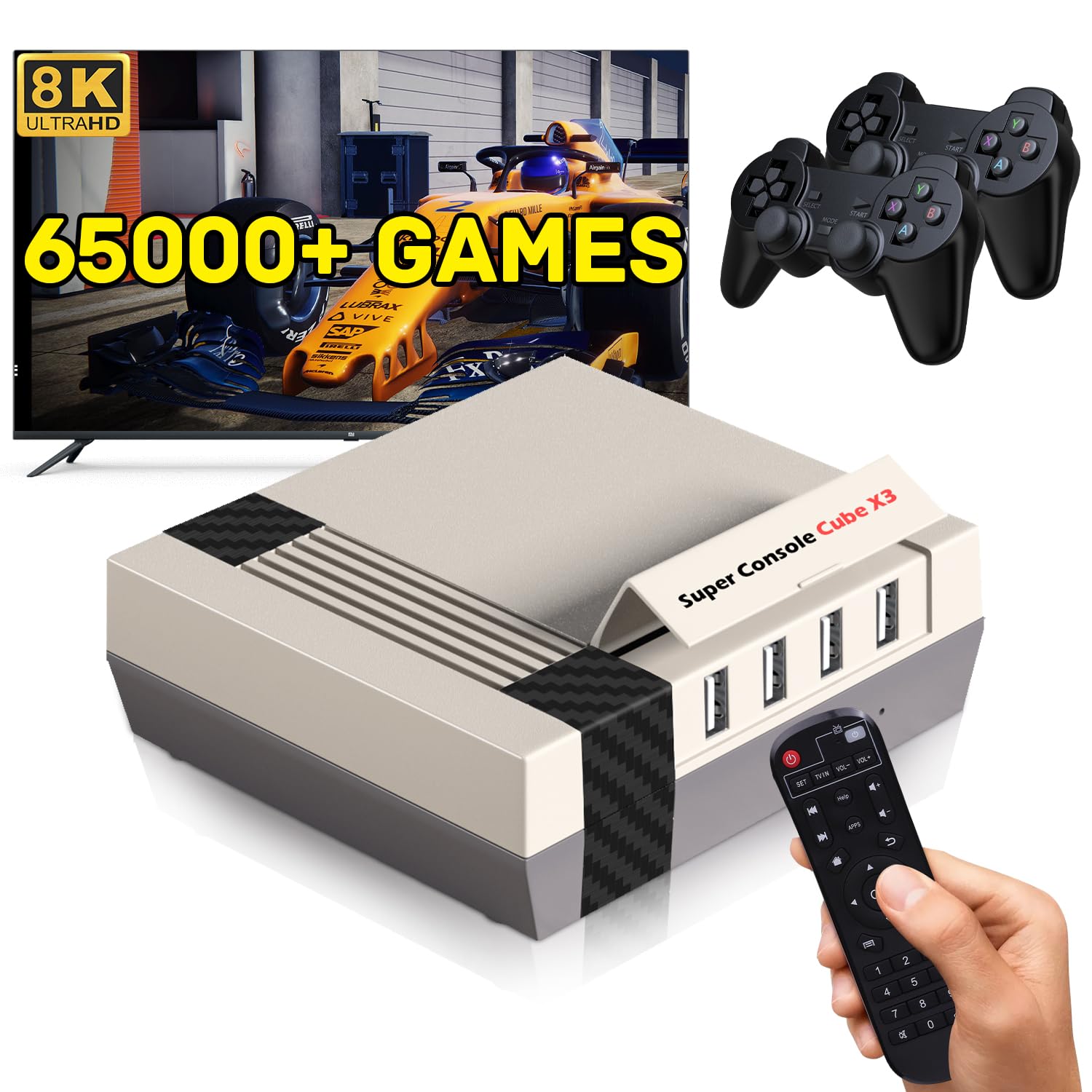 Kinhank Retro Game Console with 65000+Games,Super Console CUBE X3 Video Game Console with EmuElec 4.6/Android 9/CoreE,8K Output,2.4+5G,BT 4.0,Emulator Console Compatible with Most Emulators,Best Gift